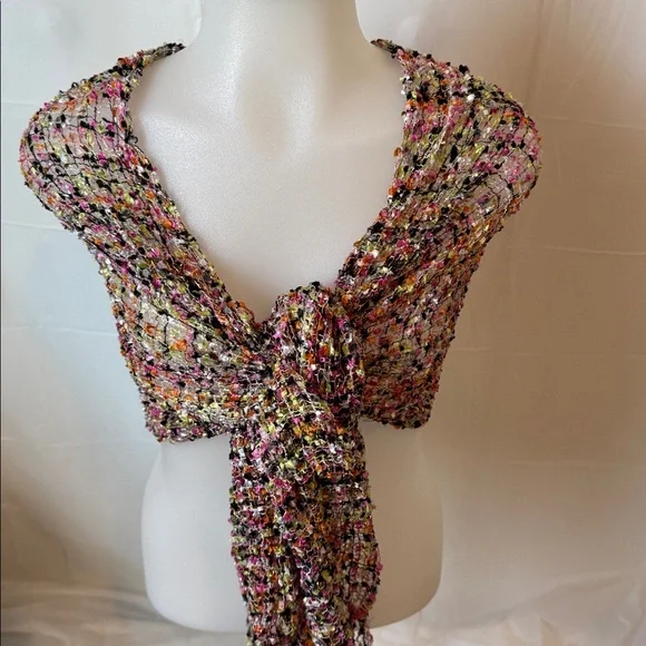 Pink Brown Green Fancy Ribbon Scarf Confetti Classic Accessory Multi colored - Picture 14 of 16